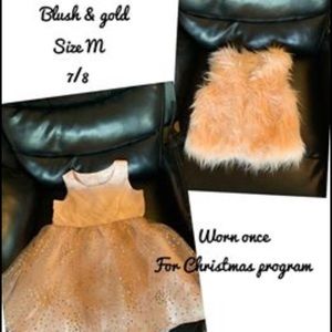 Girls blush Christmas dress matching faux fur vest